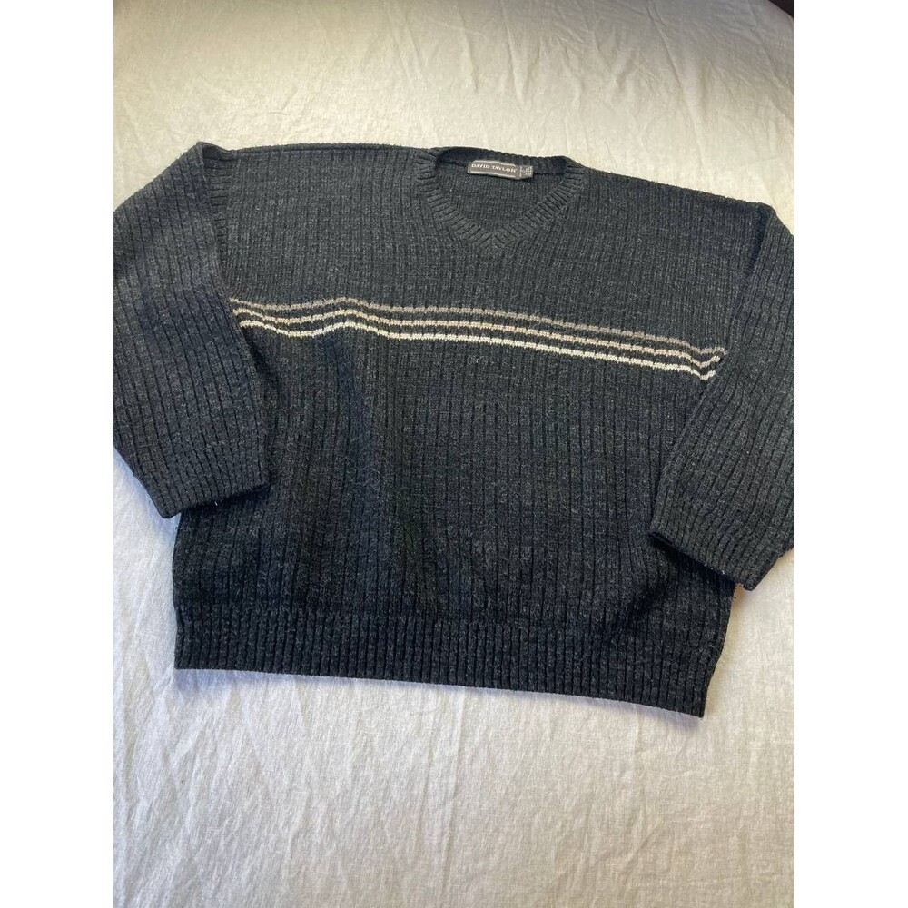 Vintage David‎ Taylor Sweater Mens LT Blue Crew Neck Grandpa Grunge Retro Stripe